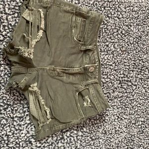 Green women’s jean shorts.